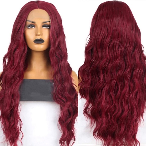 💕22” BURGUNDY LOOSE WAVE LACE-FRONT WIG *NEW*